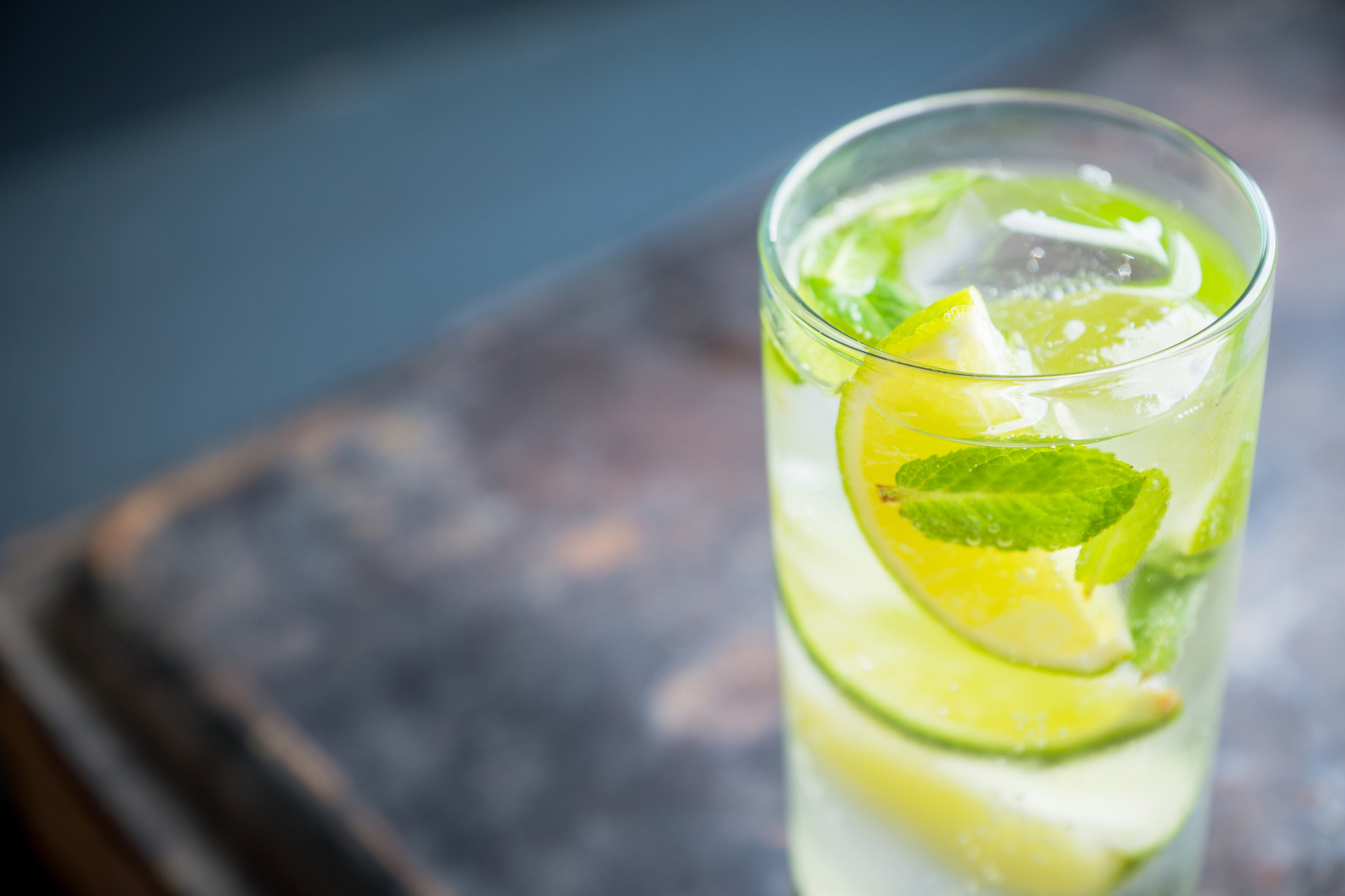Mojito cocktail lime and mint. Selective focus. Shallow depth of